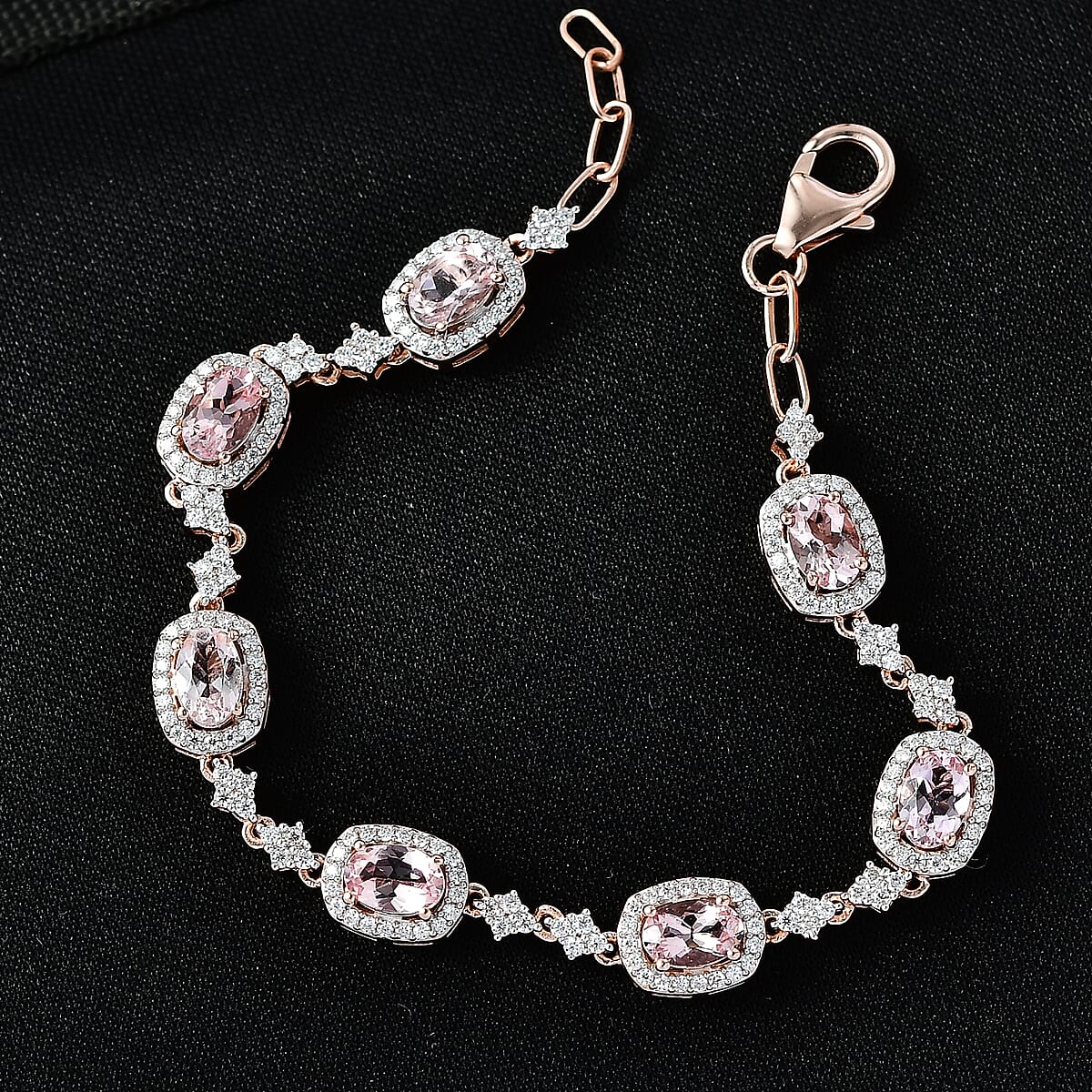 D'Joy Premium Pink Morganite and Moissanite 4.50 ctw Promise Petal Bracelet in 18K Vermeil Rose Gold Over Sterling Silver (6.50 In) image number 1