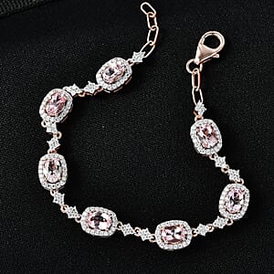 D'Joy Premium Pink Morganite and Moissanite 4.50 ctw Promise Petal Bracelet in 18K Vermeil Rose Gold Over Sterling Silver (6.50 In)