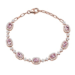 D'Joy Premium Pink Morganite and Moissanite 4.50 ctw Promise Petal Bracelet in 18K Vermeil Rose Gold Over Sterling Silver (7.25 In)