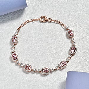 D'Joy Premium Pink Morganite and Moissanite 4.50 ctw Promise Petal Bracelet in 18K Vermeil Rose Gold Over Sterling Silver (7.25 In)