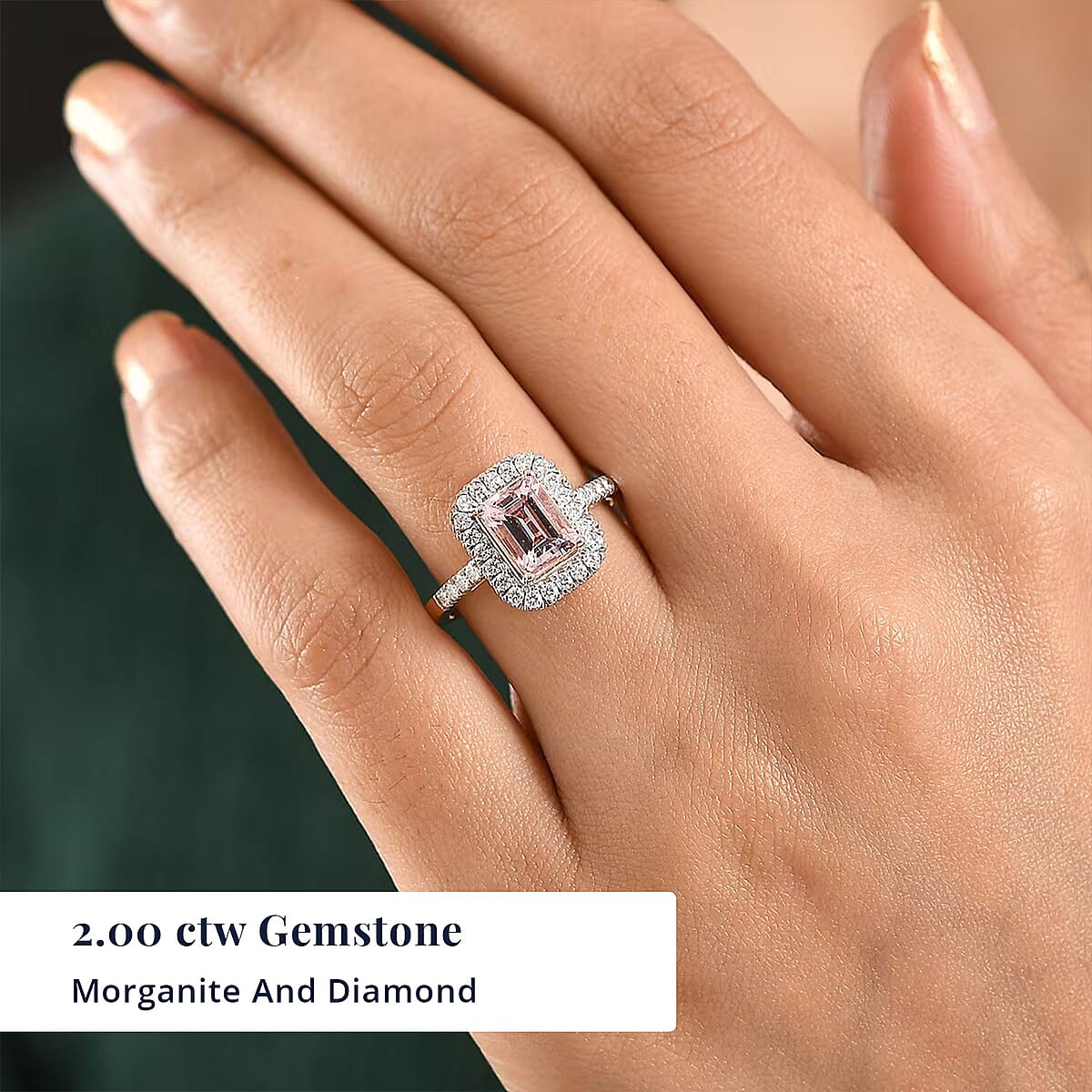 D'Joy Premium Pink Morganite and Moissanite 2.00 ctw Blush Halo Ring in 18K Vermeil Rose Gold Over Sterling Silver (Size 7.0) image number 1