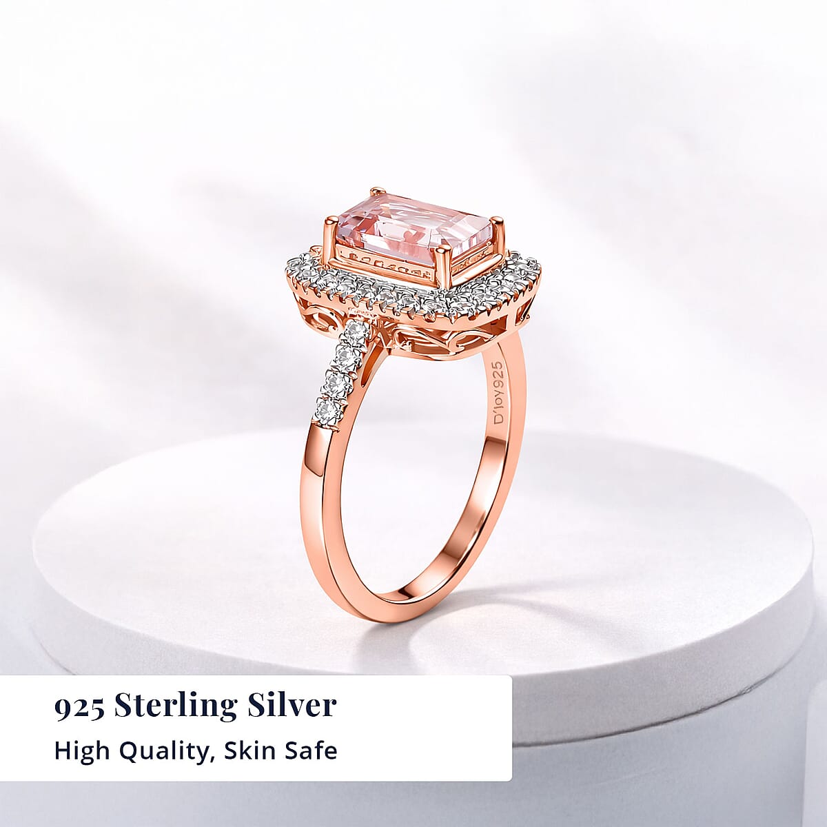 D'Joy Premium Pink Morganite and Moissanite 2.00 ctw Blush Halo Ring in 18K Vermeil Rose Gold Over Sterling Silver (Size 7.0) image number 2
