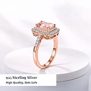 D'Joy Premium Pink Morganite and Moissanite 2.00 ctw Blush Halo Ring in 18K Vermeil Rose Gold Over Sterling Silver (Size 7.0)