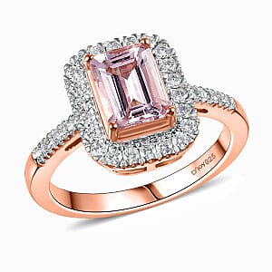 D'Joy Premium Pink Morganite and Moissanite 2.00 ctw Blush Halo Ring in 18K Vermeil Rose Gold Over Sterling Silver (Size 9.0)