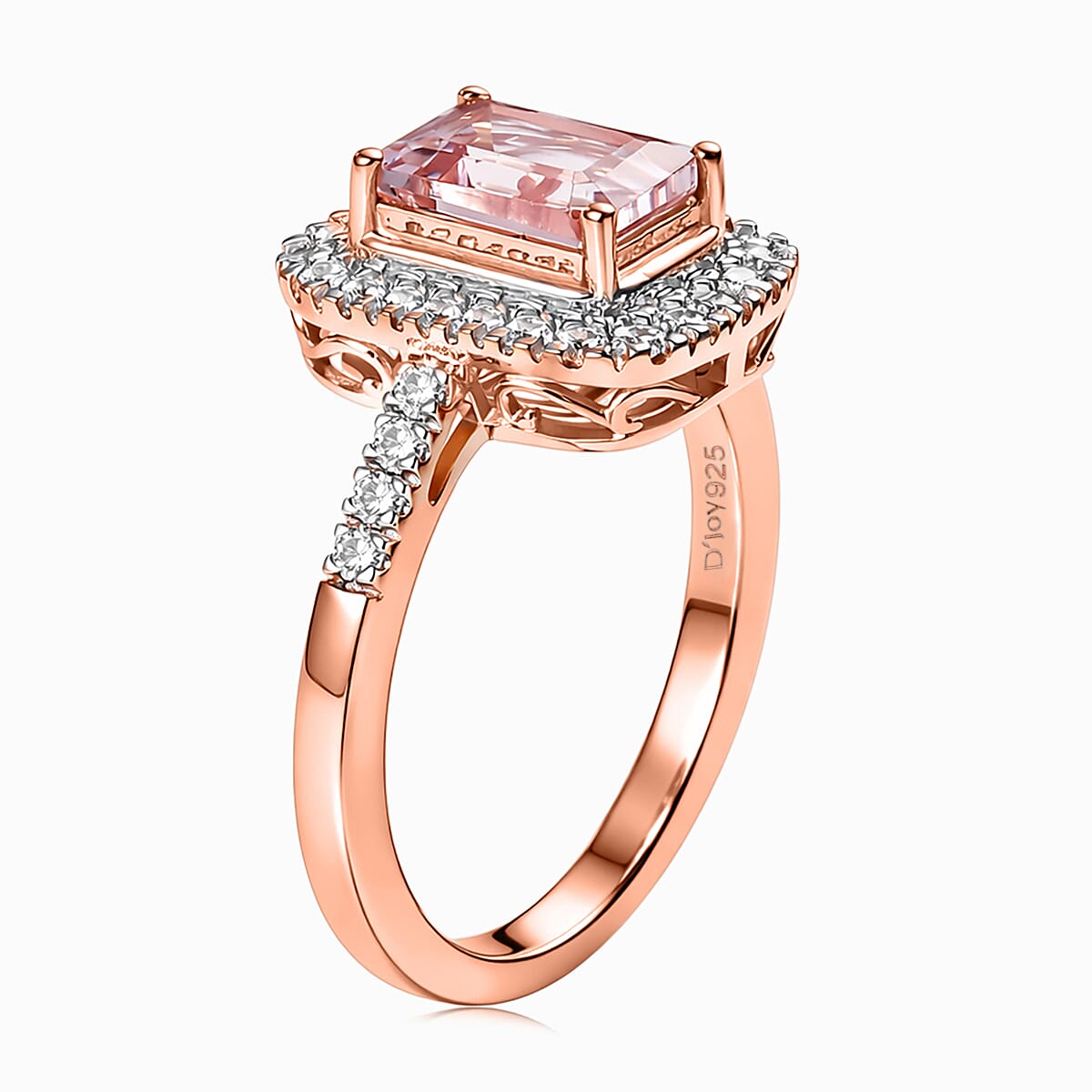 D'Joy Premium Pink Morganite and Moissanite 2.00 ctw Blush Halo Ring in 18K Vermeil Rose Gold Over Sterling Silver (Size 9.0) image number 3