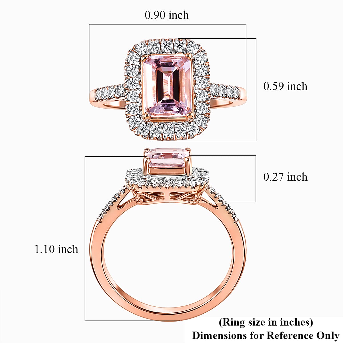 D'Joy Premium Pink Morganite and Moissanite 2.00 ctw Blush Halo Ring in 18K Vermeil Rose Gold Over Sterling Silver (Size 9.0) image number 5