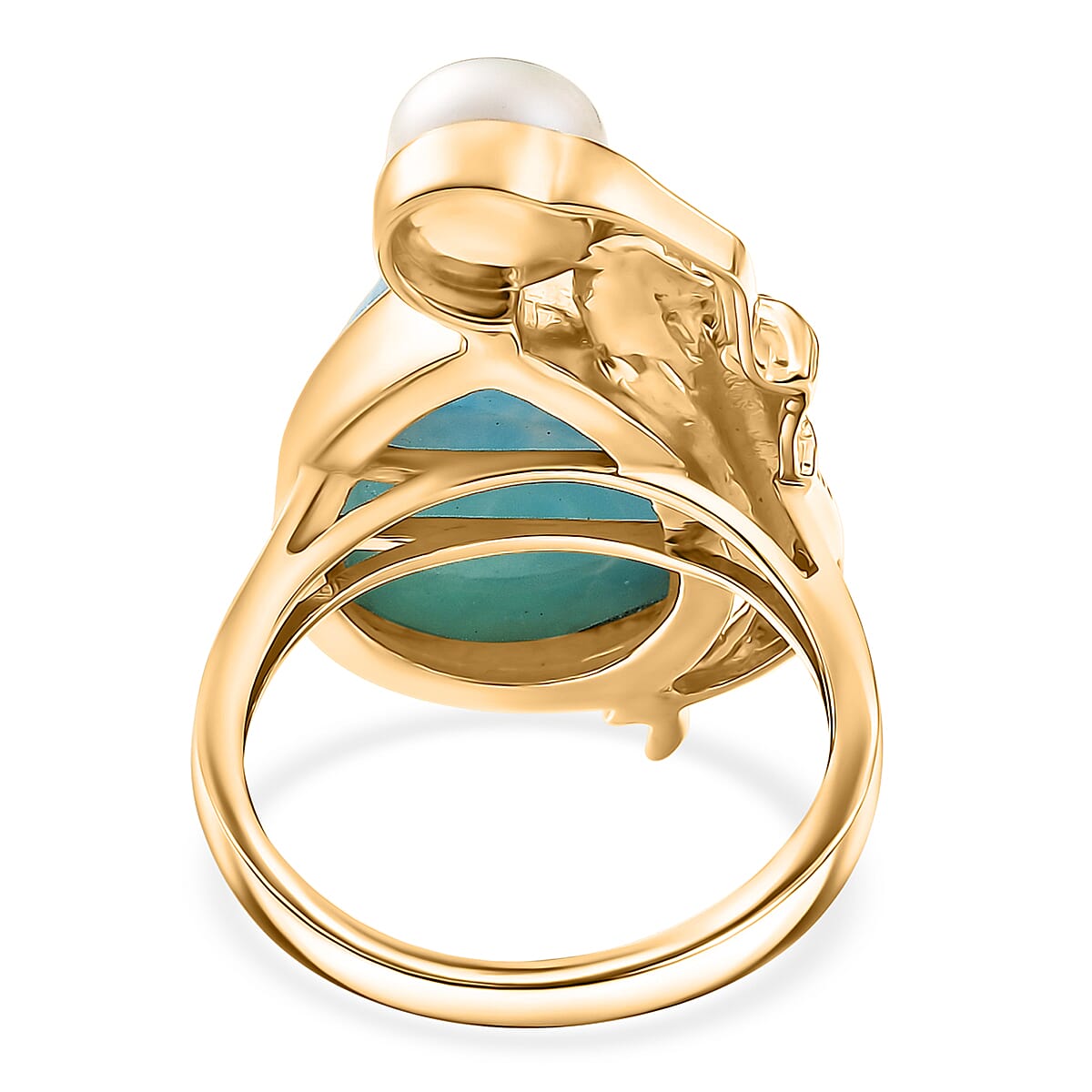 D'Joy Premium Larimar and Freshwater Pearl 12.75 ctw Tidal Mermaid Ring in 18K Vermeil Yellow Gold Over Sterling Silver (Size 10.0) image number 4