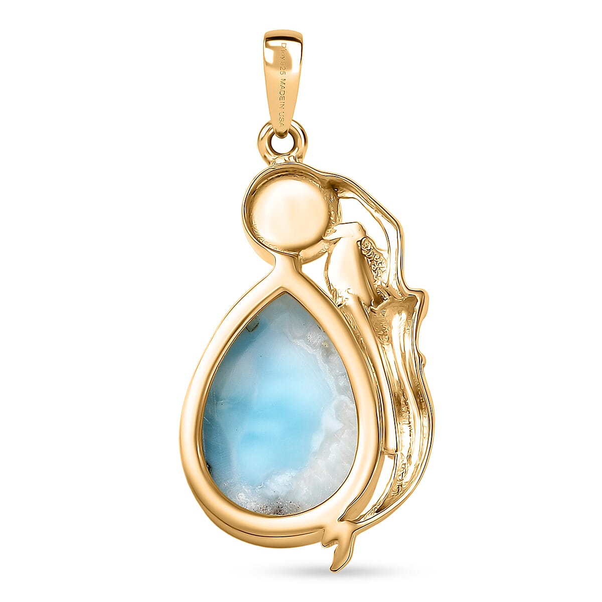 D'Joy Premium Larimar and Freshwater Pearl 12.75 ctw Tidal Mermaid Pendant Without Chain in 18K Vermeil Yellow Gold Over Sterling Silver image number 4