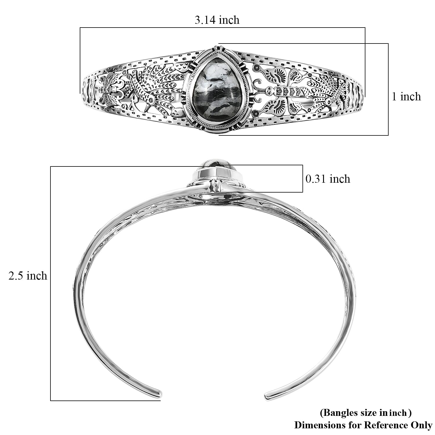 D'Joy Artisan Crafted Premium White Buffalo 9.20 ctw Cuff Bracelet in Sterling Silver (7.25 In)