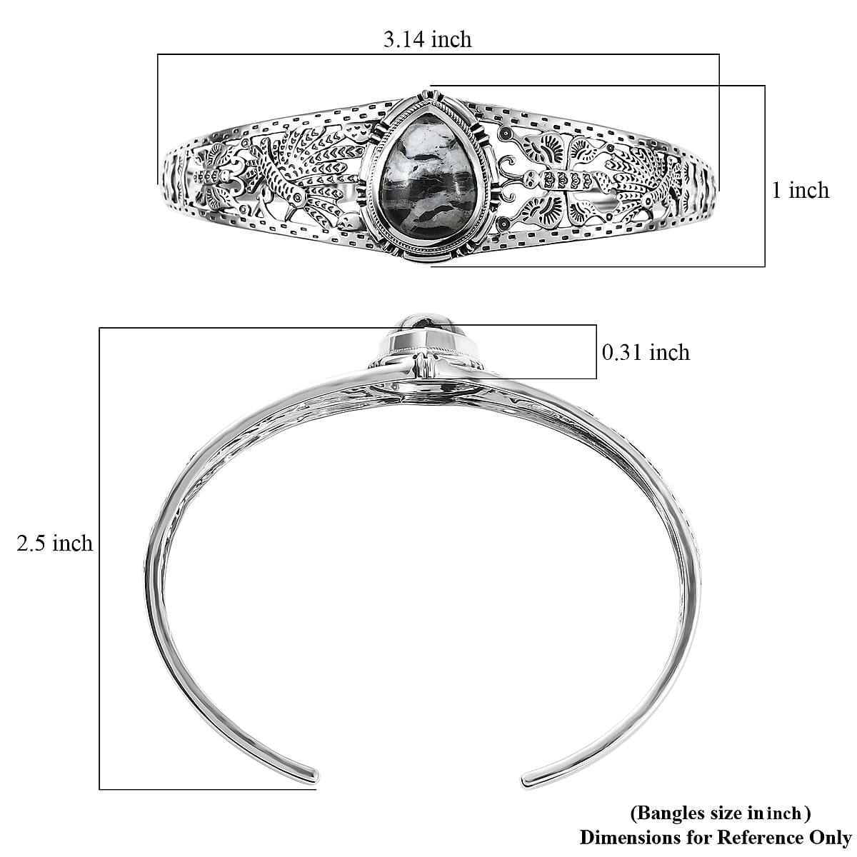 D'Joy Artisan Crafted Premium White Buffalo 8.60 ctw Cuff Bangle Bracelet in Sterling Silver (7.25 In) image number 5