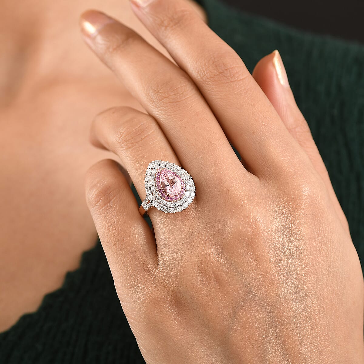 D'Joy Premium Pink Morganite and Multi Gemstone 2.75 ctw Blush Teardrop Ring in 18K Vermeil Rose Gold Over Sterling Silver (Size 6.0) image number 2