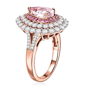 D'Joy Premium Pink Morganite, Multi Gemstone Blush Teardrop Ring in 18K Vermeil RG Over Sterling Silver (Size 10.0) 2.75 ctw