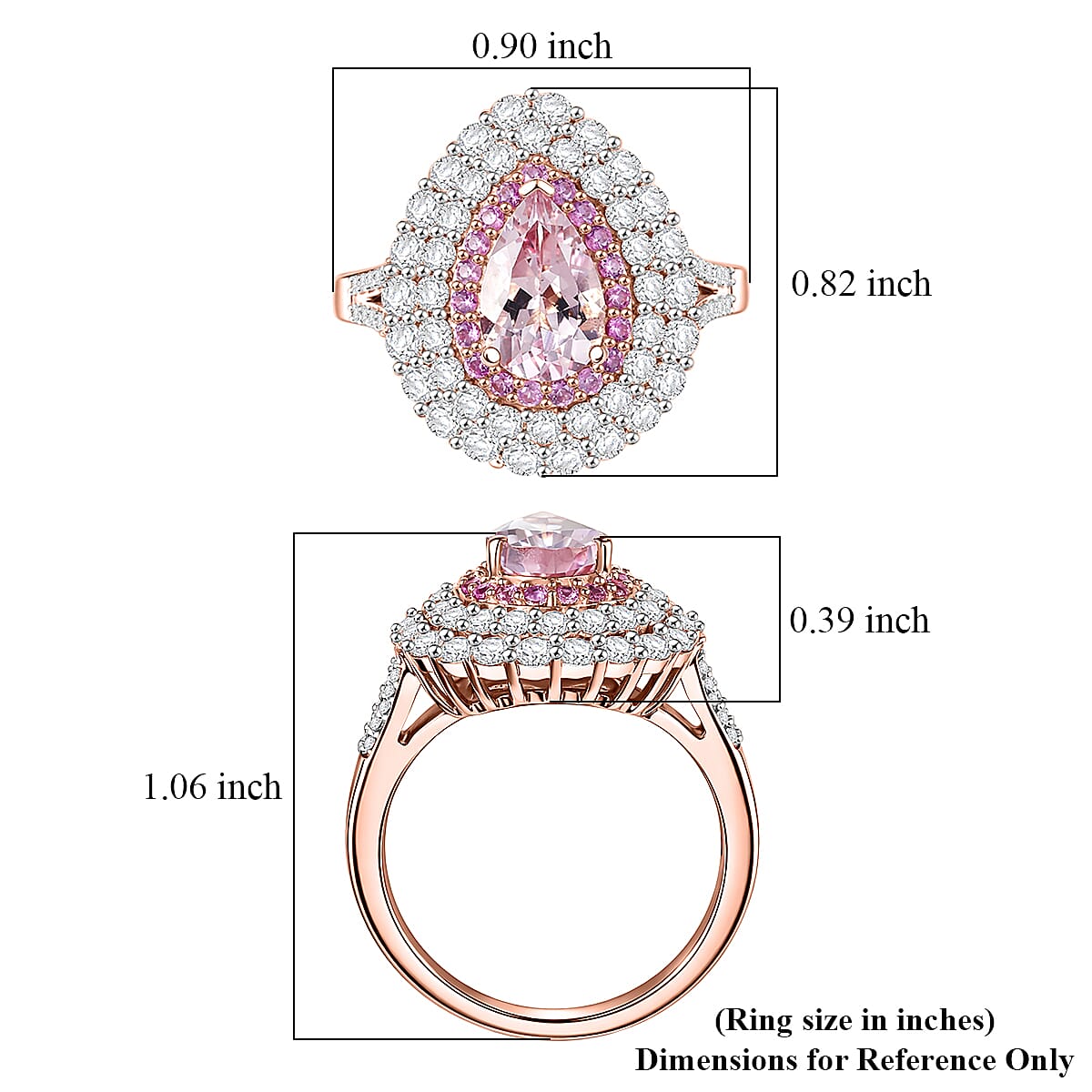D'Joy Premium Pink Morganite and Multi Gemstone 2.75 ctw Blush Teardrop Ring in 18K Vermeil Rose Gold Over Sterling Silver (Size 6.0)