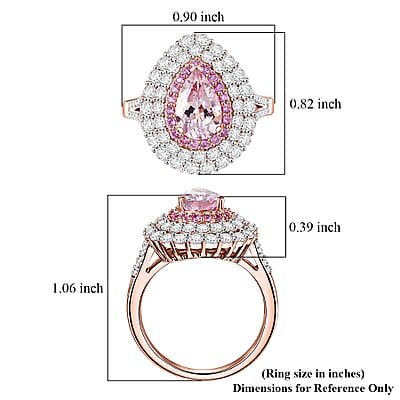 D'Joy Premium Pink Morganite and Multi Gemstone 2.75 ctw Blush Teardrop Ring in 18K Vermeil Rose Gold Over Sterling Silver (Size 6.0)