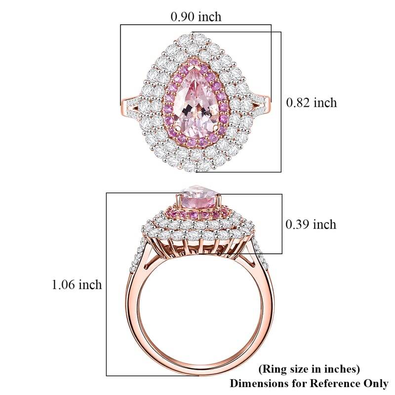 D'Joy Premium Pink Morganite and Multi Gemstone 2.75 ctw Blush Teardrop Ring in 18K Vermeil Rose Gold Over Sterling Silver (Size 6.0)