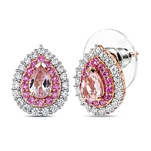 D'Joy Premium Pink Morganite and Multi Gemstone 1.65 ctw Blush Teardrop Earrings in 18K Vermeil Rose Gold Over Sterling Silver