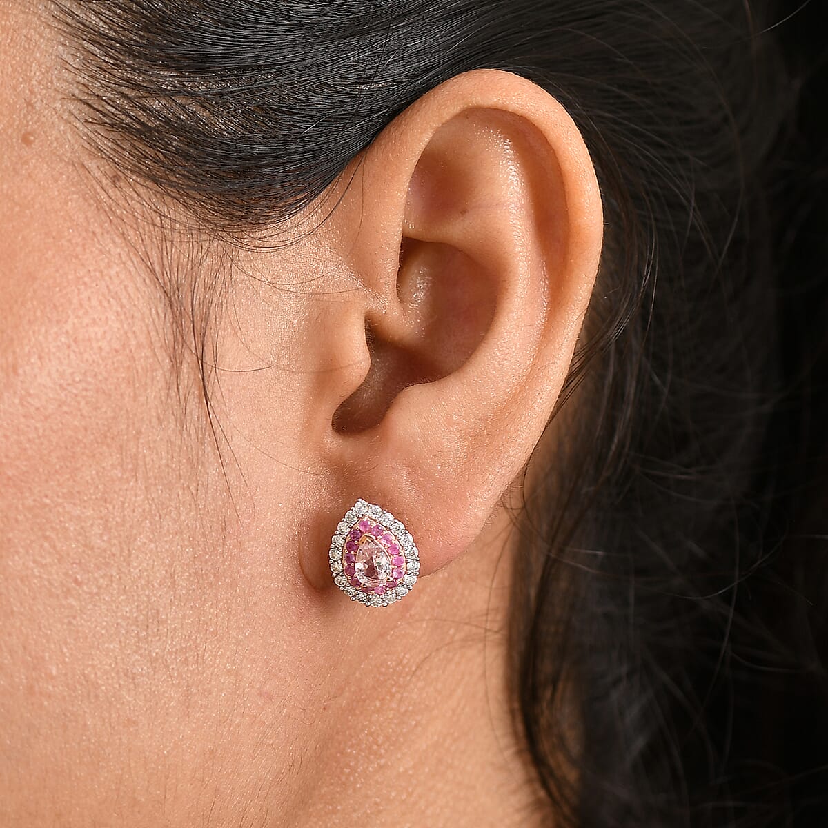 D'Joy Premium Pink Morganite and Multi Gemstone 1.65 ctw Blush Teardrop Earrings in 18K Vermeil Rose Gold Over Sterling Silver image number 2