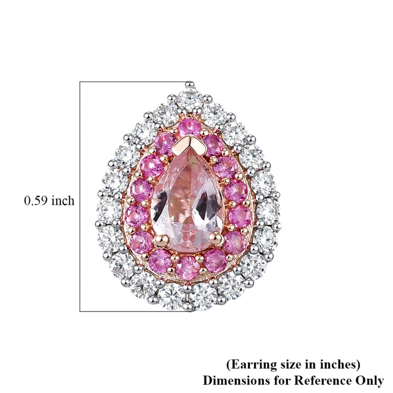 D'Joy Premium Pink Morganite and Multi Gemstone 1.65 ctw Blush Teardrop Earrings in 18K Vermeil Rose Gold Over Sterling Silver