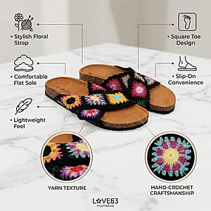 LOVE 83 Black Crisscross Floral Sandals (Size 6)