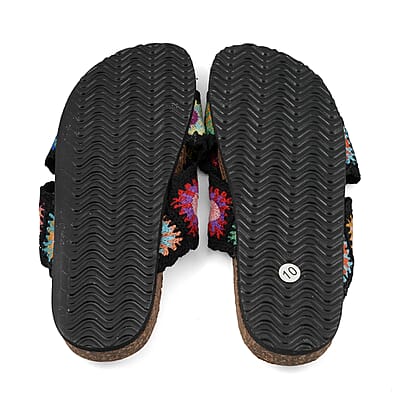 LOVE 83 Black Crisscross Floral Sandals (Size 7)
