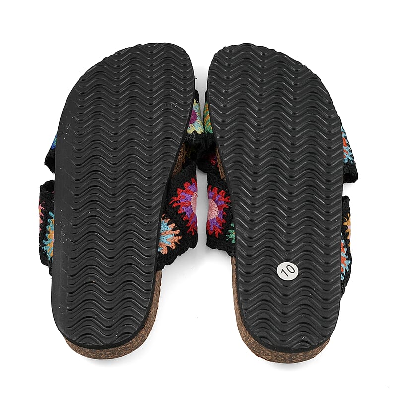 LOVE 83 Black Crisscross Floral Sandals (Size 7)