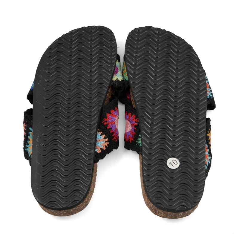 LOVE 83 Black Crisscross Floral Sandals (Size 9)