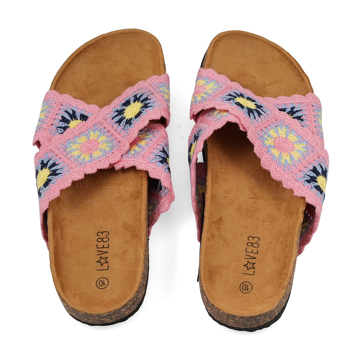 LOVE 83 Pink Crisscross Floral Sandals (Size 6)