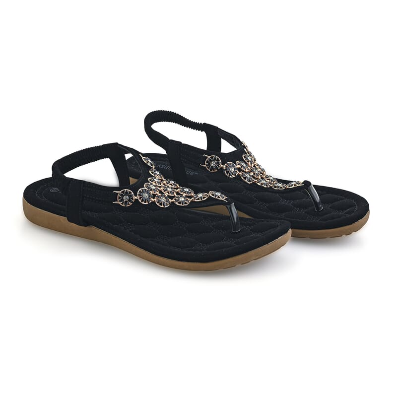 Closeout Ashley Blue Black Embroidered Sandals -6