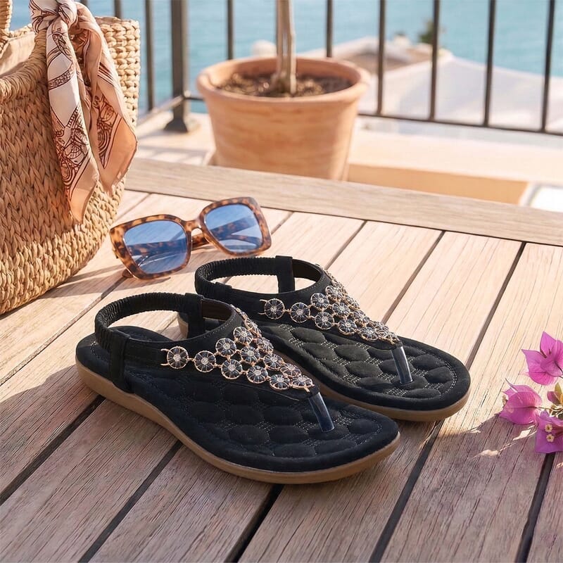 Closeout Ashley Blue Black Embroidered Sandals -6
