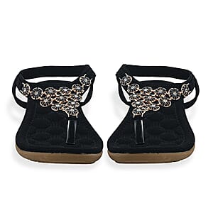 Closeout Ashley Blue Black Embroidered Sandals -6