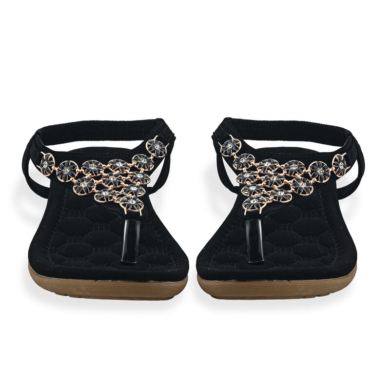 Closeout Ashley Blue Black Embroidered Sandals -6