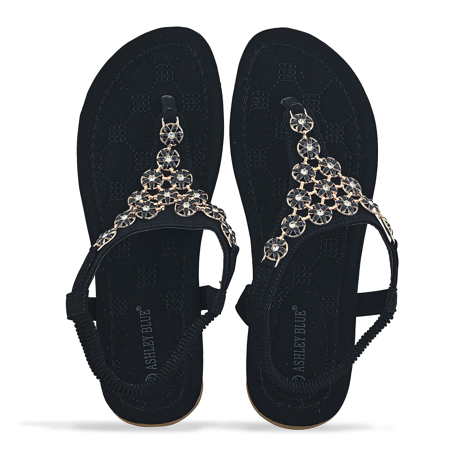 Closeout Ashley Blue Black Embroidered Sandals -6