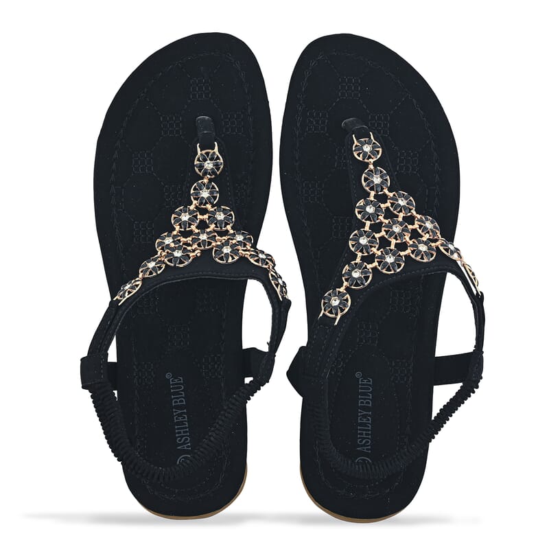 Closeout Ashley Blue Black Embroidered Sandals -6