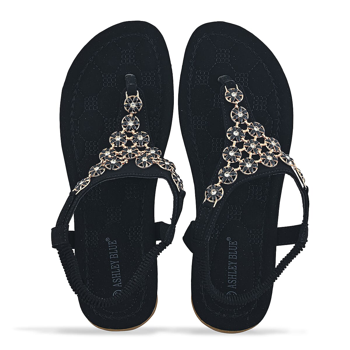 Closeout Ashley Blue Black Embroidered Sandals -11 image number 5