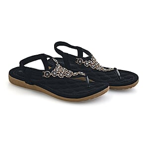 Closeout Ashley Blue Black Embroidered Sandals -10