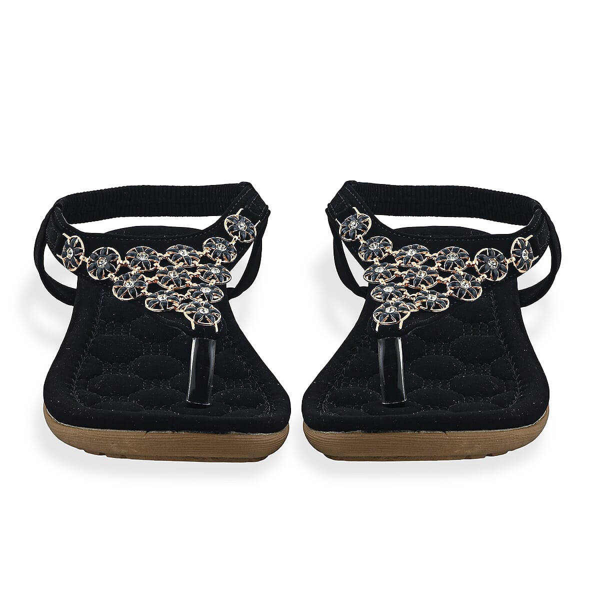 Closeout Ashley Blue Black Embroidered Sandals -10 image number 3