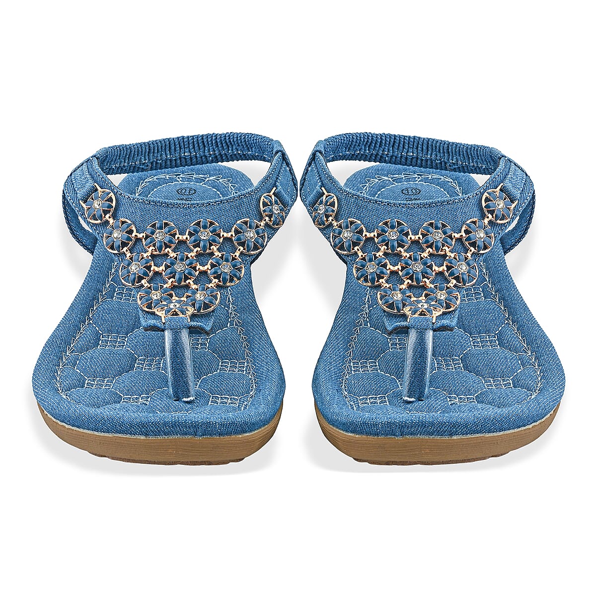 Closeout Ashley Blue Denim Embroidered Sandals -6 image number 3