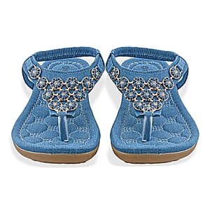Closeout Ashley Blue Denim Embroidered Sandals -6