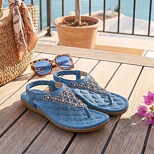 Closeout Ashley Blue Denim Embroidered Sandals -11