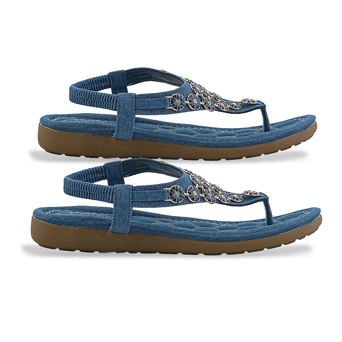 Closeout Ashley Blue Denim Embroidered Sandals -11 image number 4