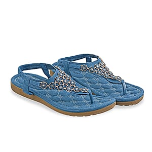 Closeout Ashley Blue Denim Embroidered Sandals -10