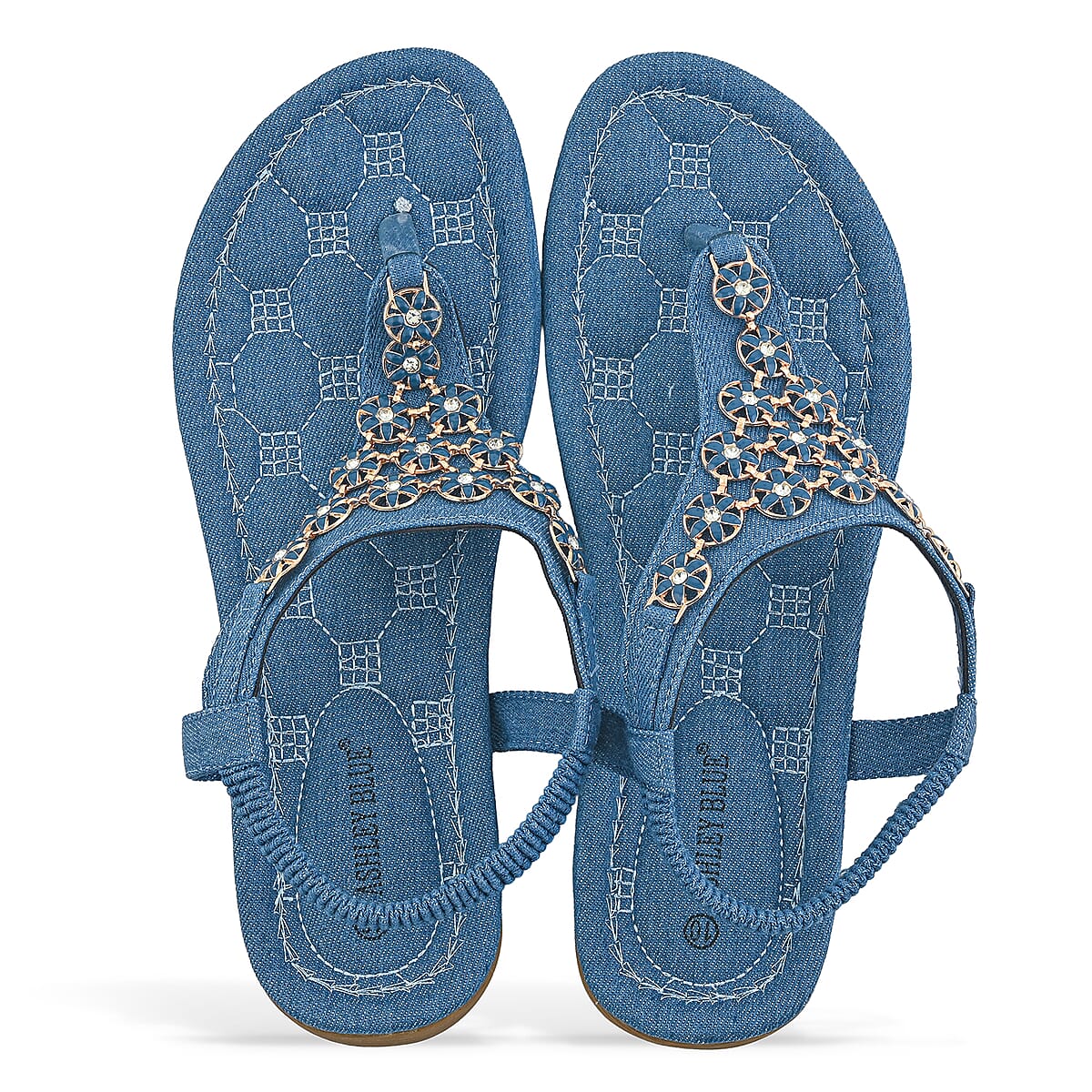 Closeout Ashley Blue Denim Embroidered Sandals -10 image number 5