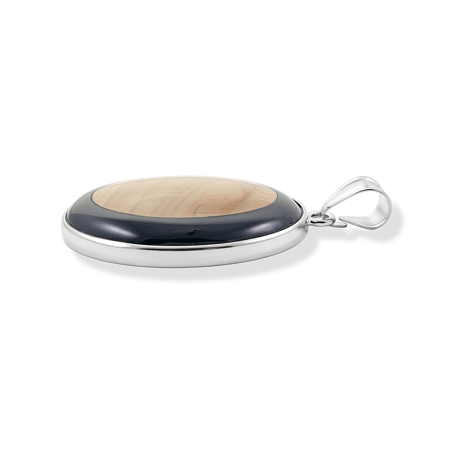 Scenic Jasper and Blackstone 48.00 ctw Pendant without Chain in Silvertone