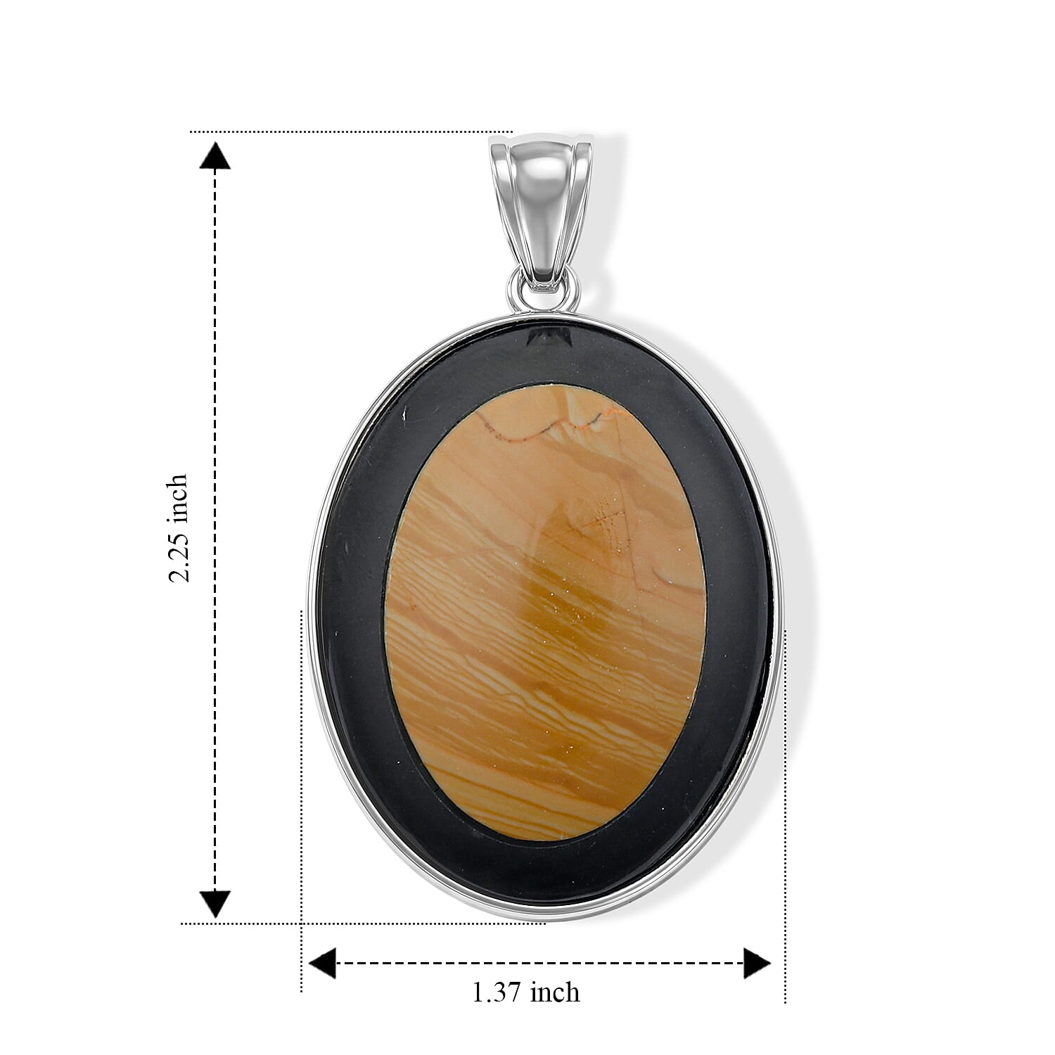 Scenic Jasper and Blackstone 48.00 ctw Pendant without Chain in Silvertone