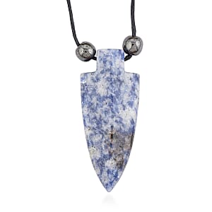 Sodalite and Lava 42.00 ctw Arrowhead Necklace with Black Cord (14 Inches)