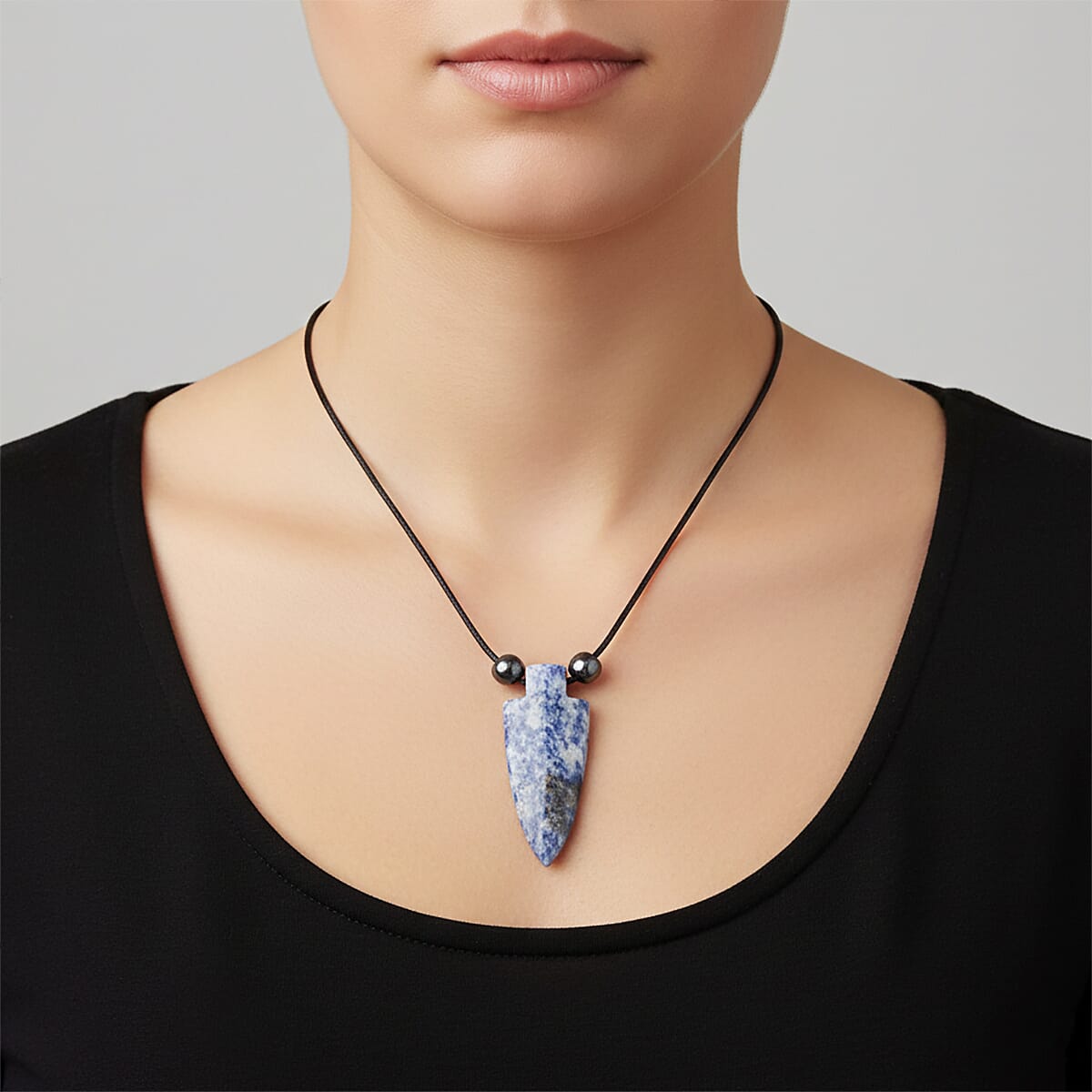 Sodalite and Lava 42.00 ctw Arrowhead Necklace with Black Cord (14 Inches) image number 2