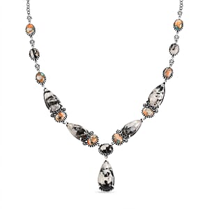 D'Joy Artisan Crafted Premium White Buffalo and Spiny Oyster 46.80 ctw Neckalce in Sterling Silver 18-20 Inches 