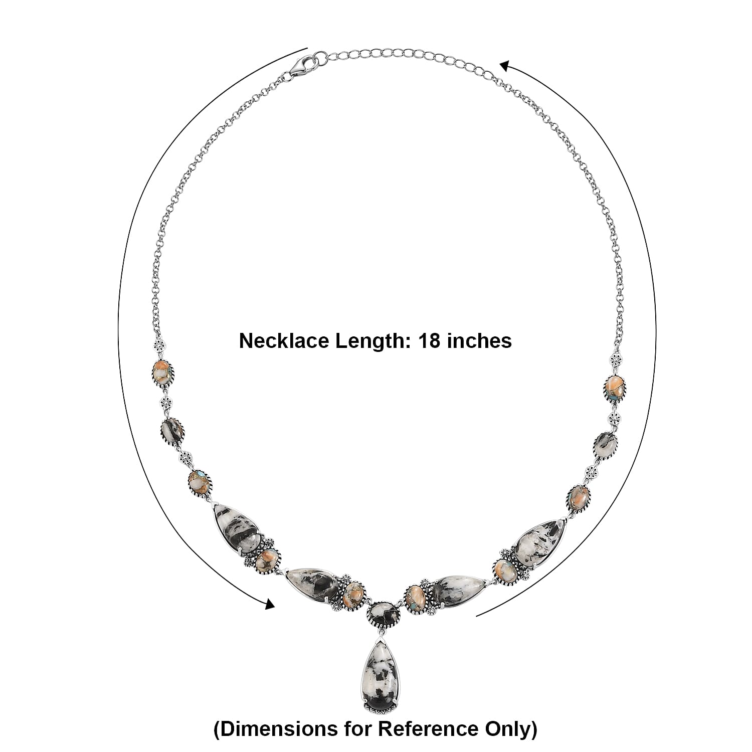 D'Joy Artisan Crafted Premium White Buffalo and Spiny Oyster 46.80 ctw Necklace in Sterling Silver 18-20 Inches