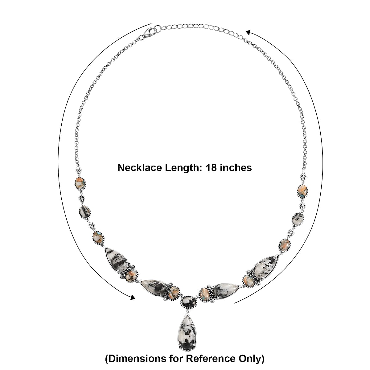 D'Joy Artisan Crafted Premium White Buffalo and Spiny Oyster 46.80 ctw Neckalce in Sterling Silver 18-20 Inches  image number 5