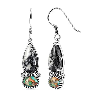 D'Joy Artisan Crafted White Buffalo and Spiny Oyster 10.30 ctw Dangling Earrings in Sterling Silver